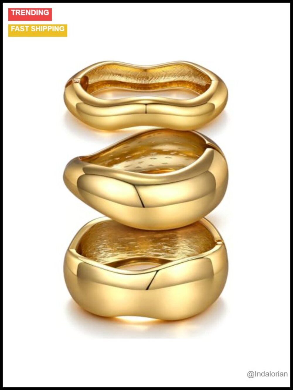 14K Gold Plated Cuff Bangle Bracelet Stackable Set